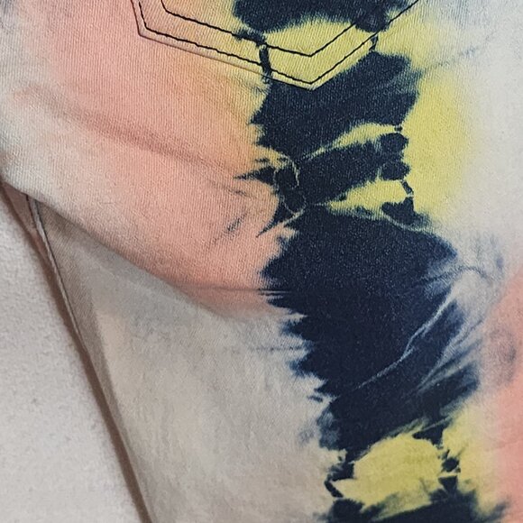 Demolition Acid Wash Tie Dye Pink Blue Yellow Stretch Cotton Denim Shorts Sz 10 - Picture 12 of 16